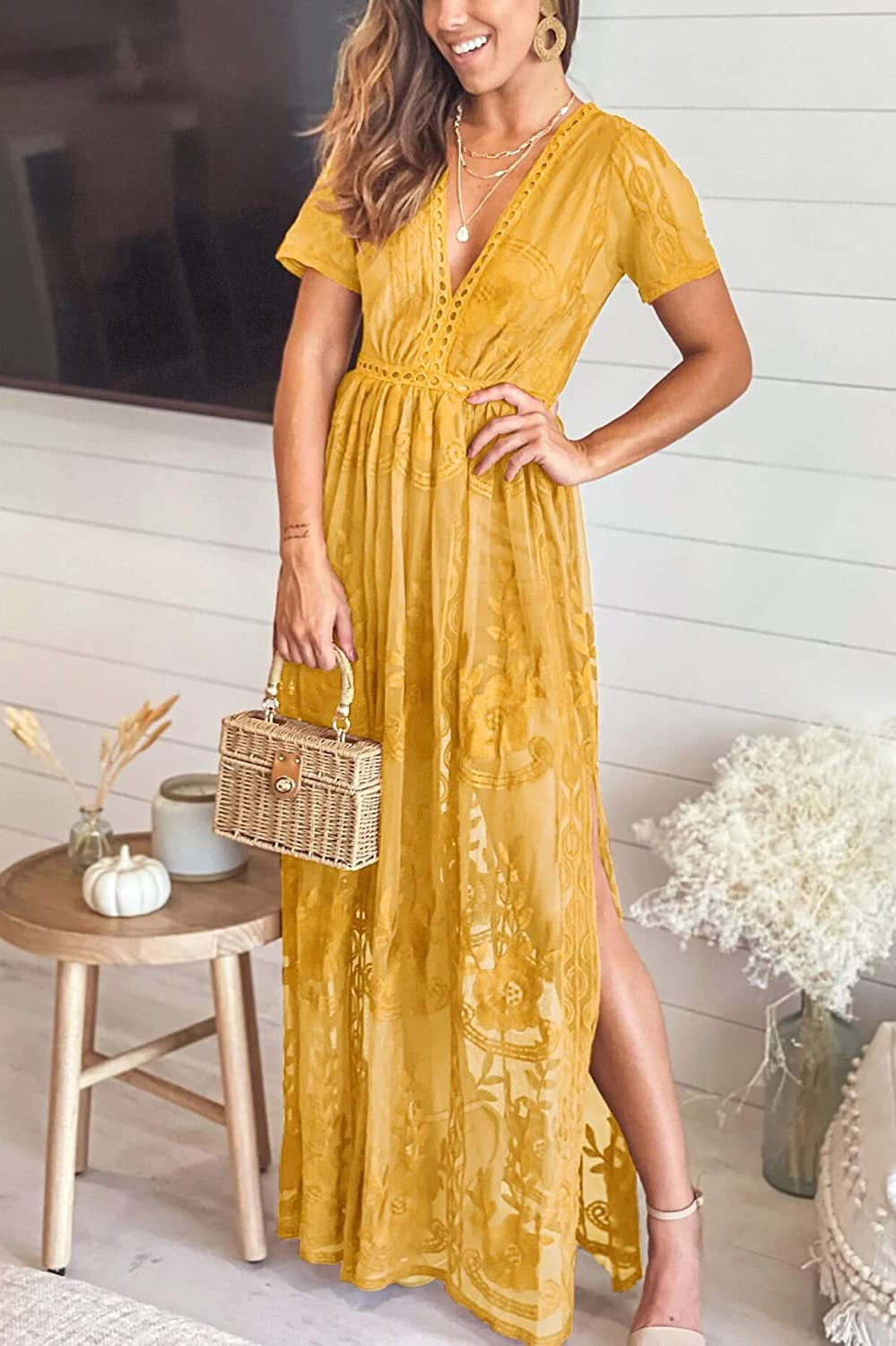 Bohemian Edition Lace Split Beach Maxi Boho Dress