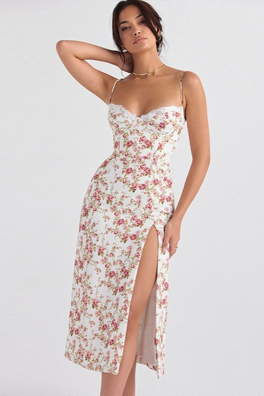 Velvet Deep V-Neck High Split Slip Maxi Dress