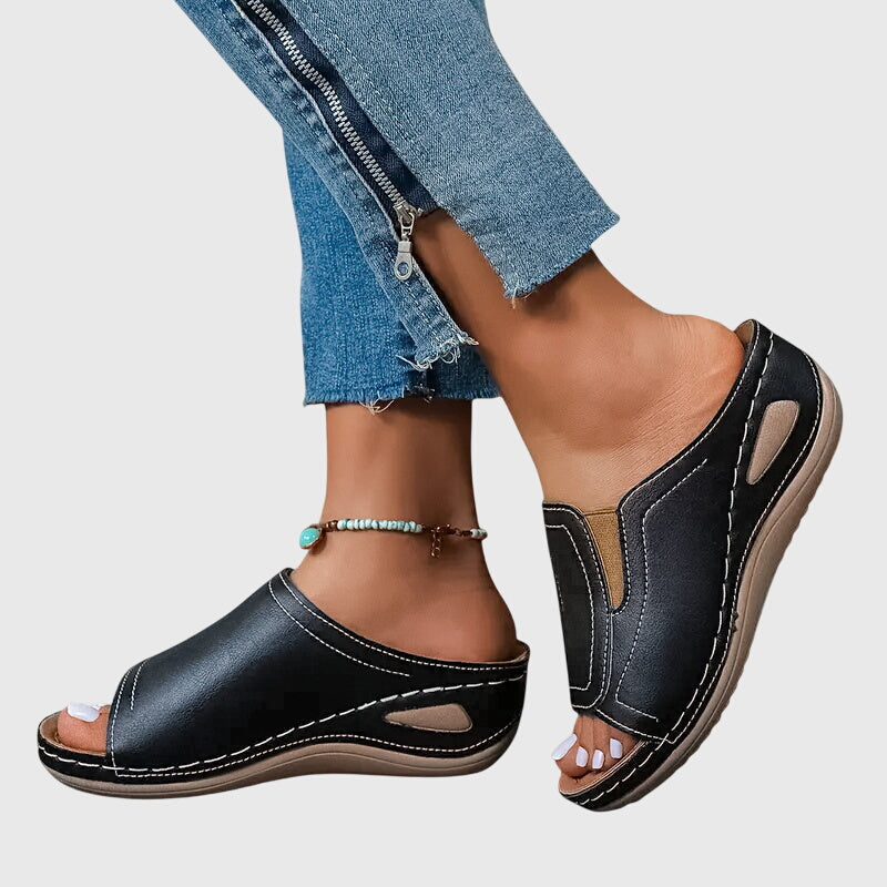Open Toe Slip On Wedge Sandals