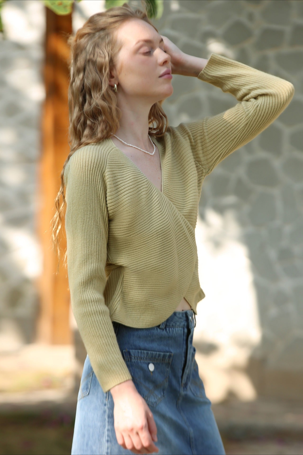 Wrap Tie Front VNeck Knit Top