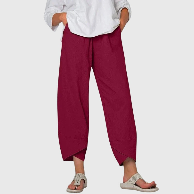 High Waist Wide Leg Tulip Hem Cropped Pants