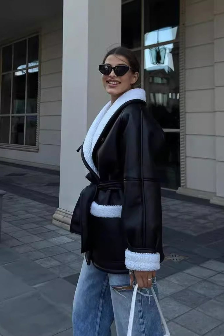 Long Sleeve Faux Shearling Coat