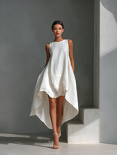 Round Neck Sleeveless High Low Linen Look Midi Dress 2