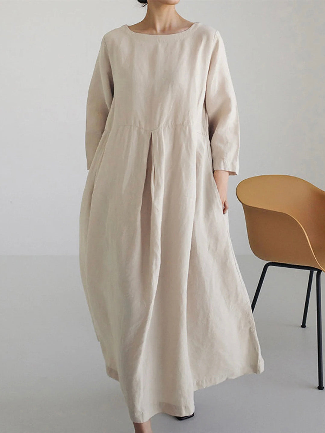 Isabel Timeless Loose Linen Dresses with Side Pockets Designer Dress Edit