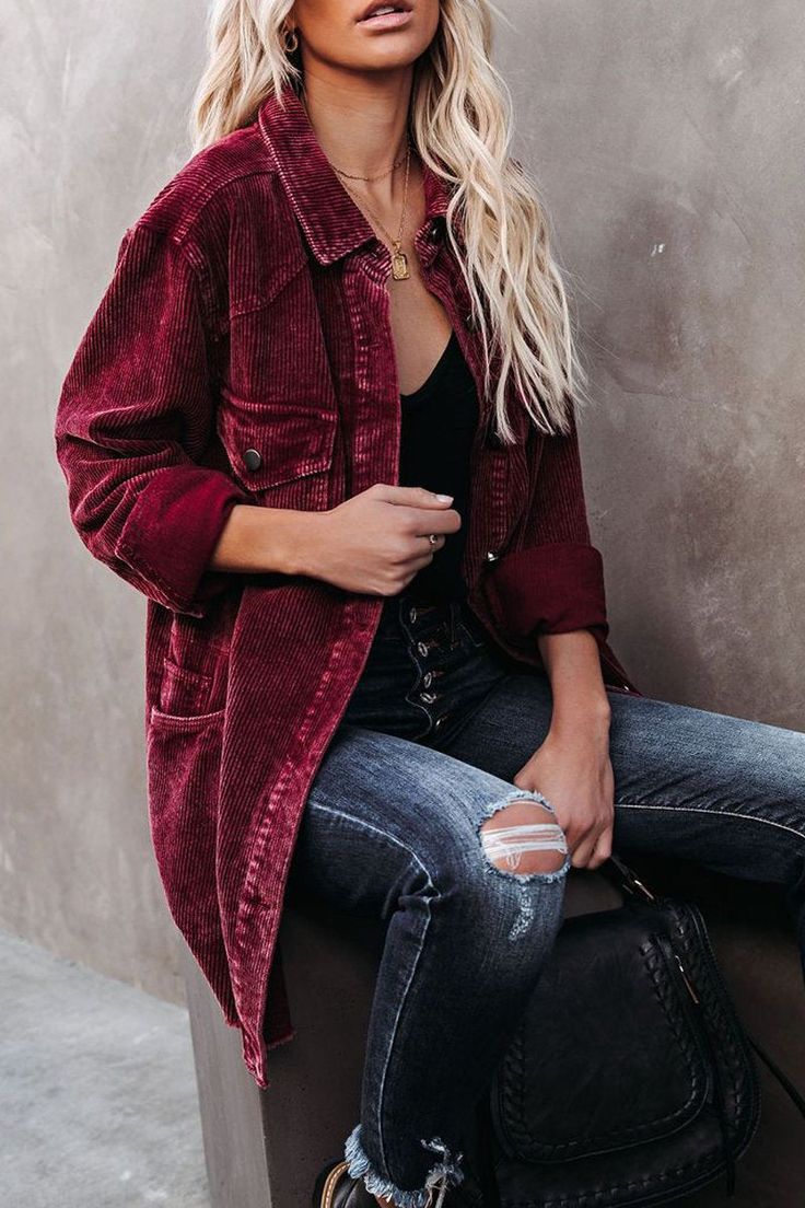 Oversized Corduroy Distressed Coat