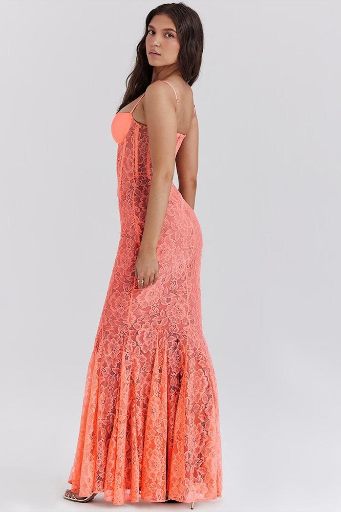 Lace Backless Spaghetti Strap Maxi Dress 6