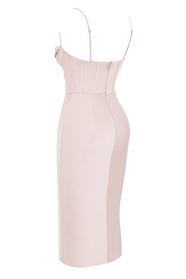Satin Cowl Neck Corset Bodice Bodycon Midi Dress 11