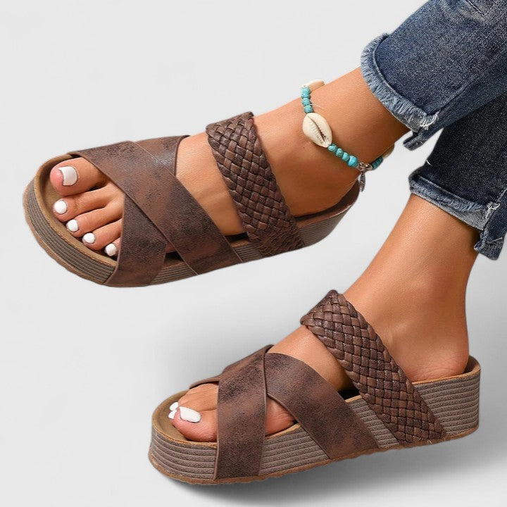 Cross Strap Woven Platform Slide Sandals