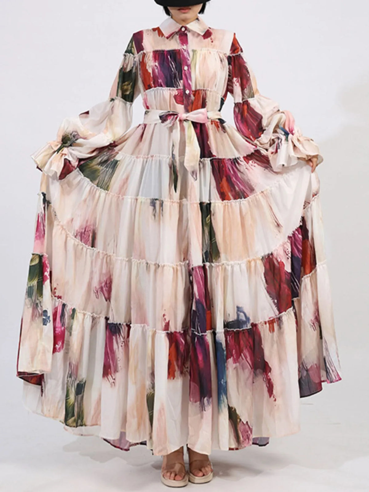 Tiered Tie Waist Maxi Dress