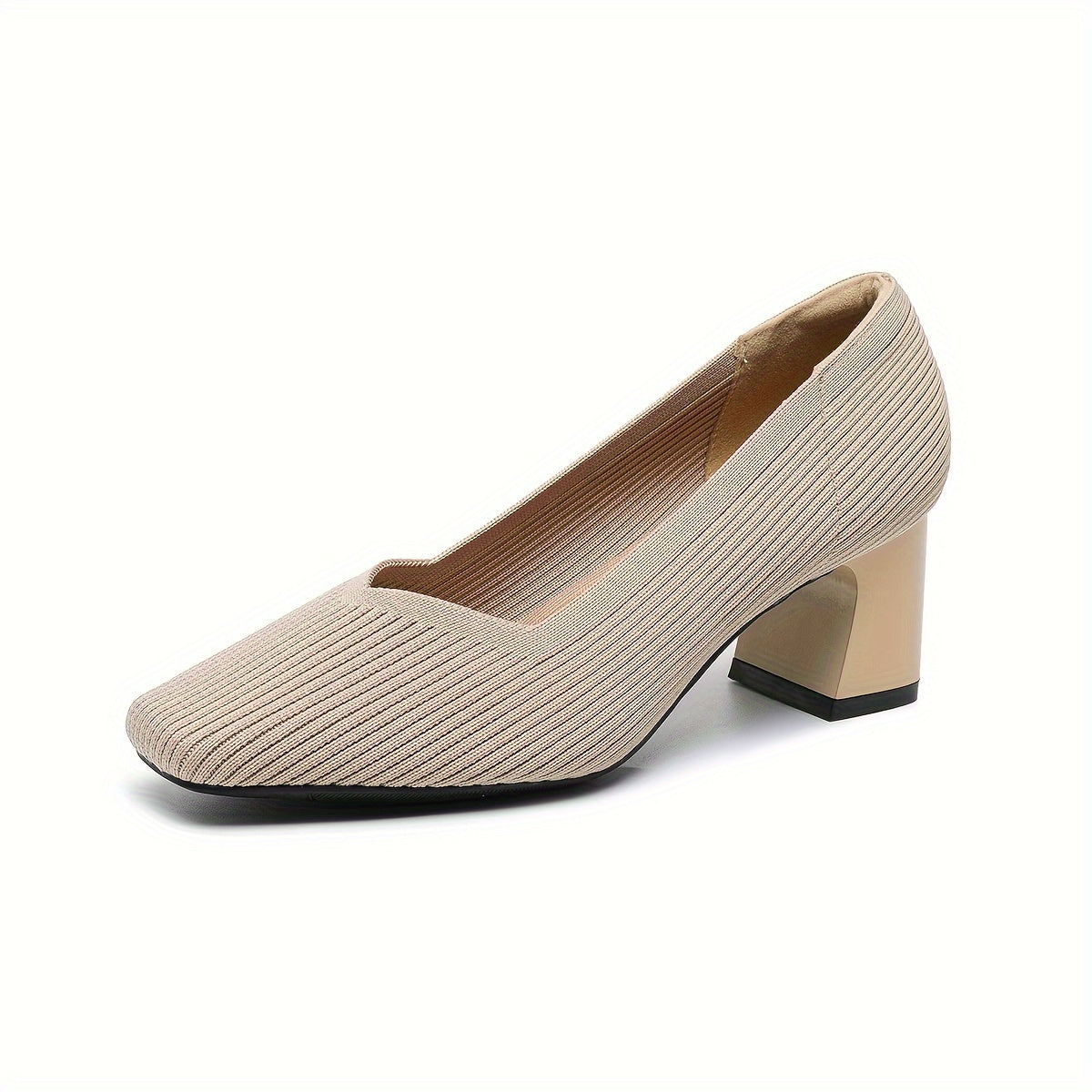 Square Toe Block Heel Slip On Pumps