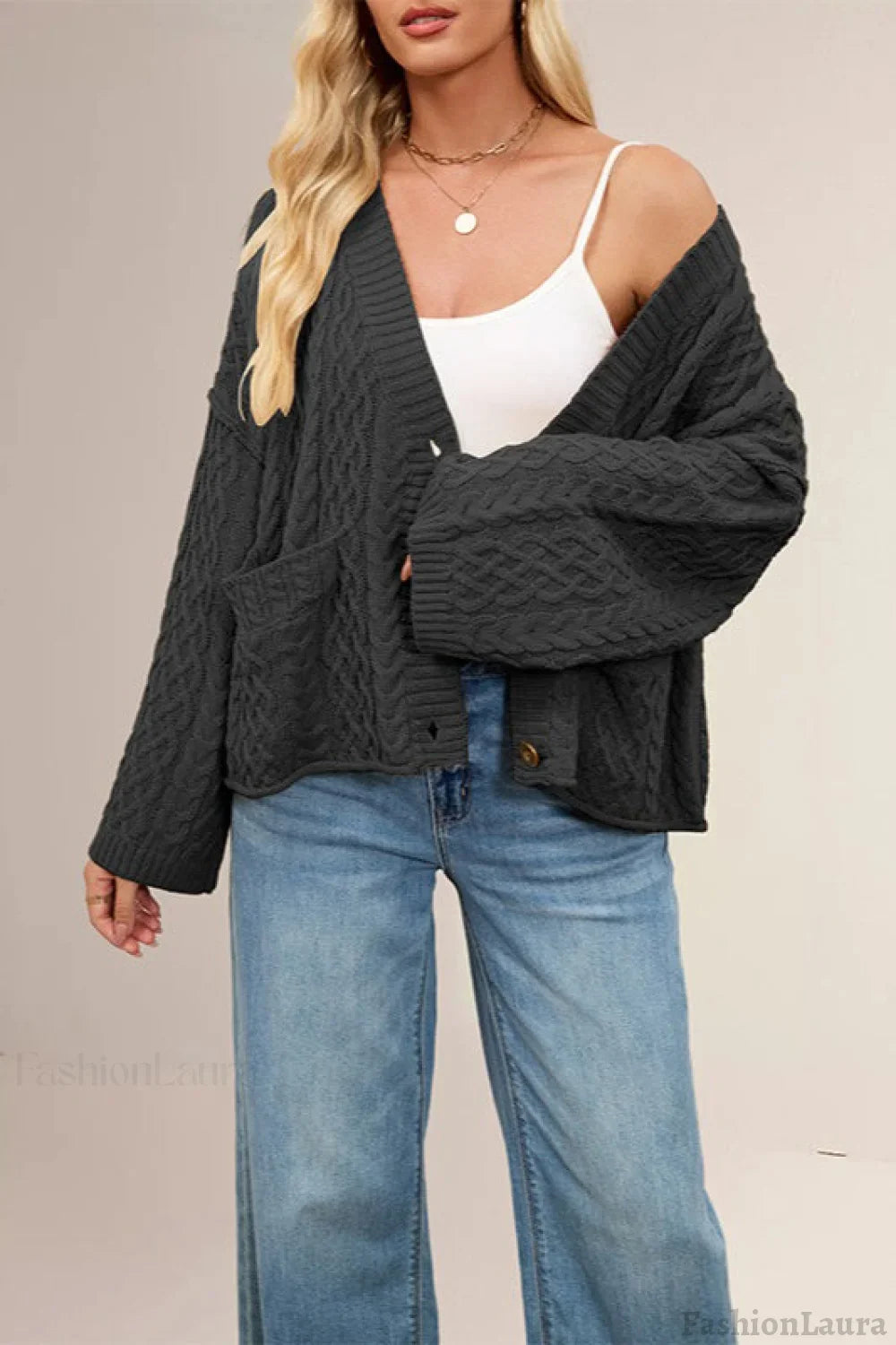 Cable Knit Oversized Cardigan S / Black