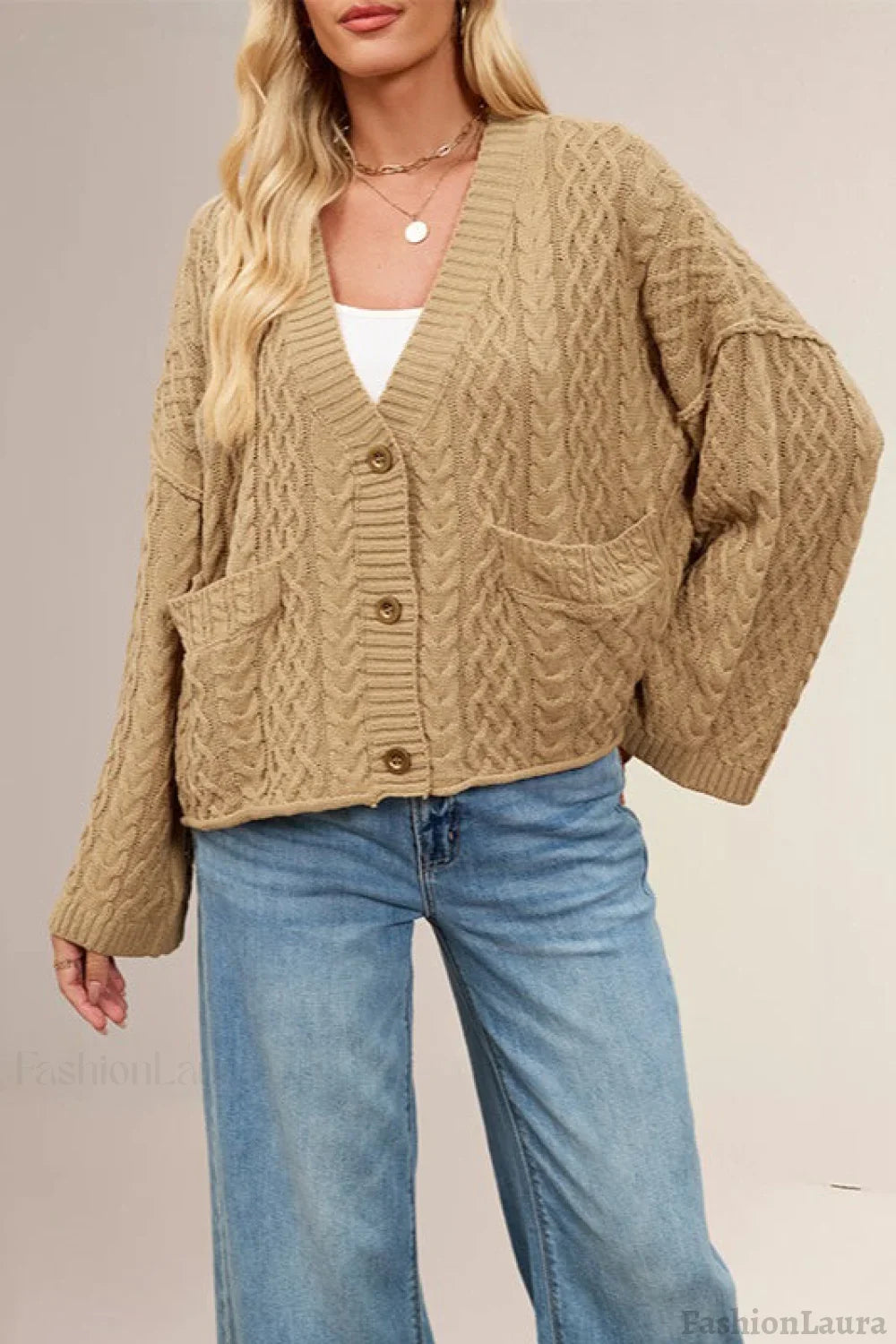 Cable Knit Oversized Cardigan S / Tan