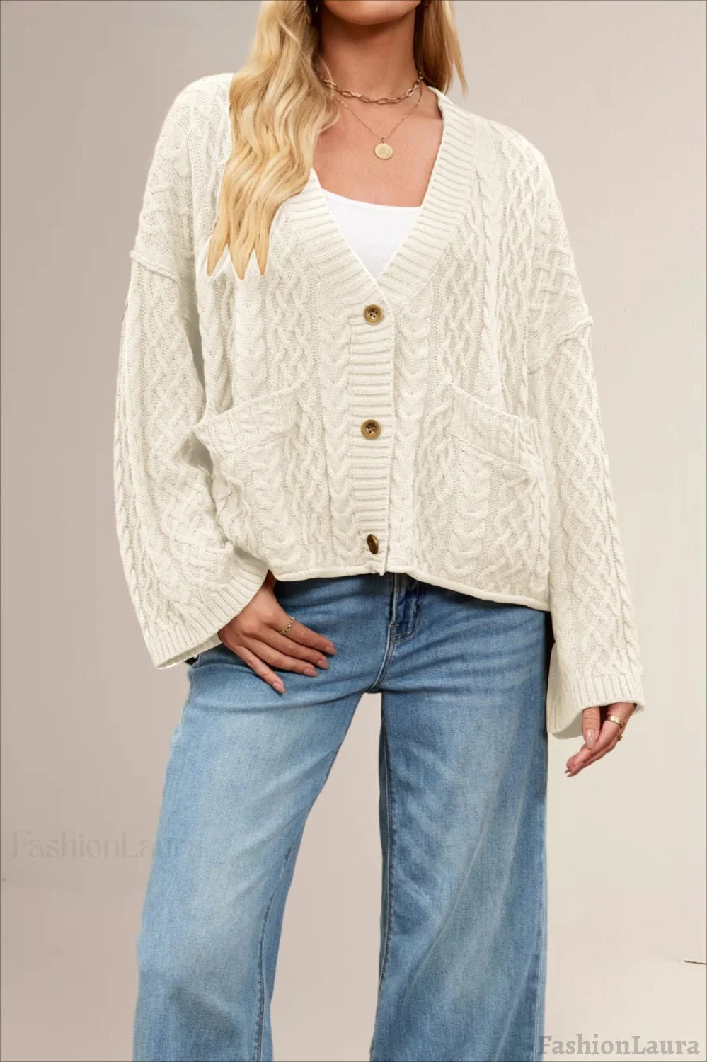 Cable Knit Oversized Cardigan S / White