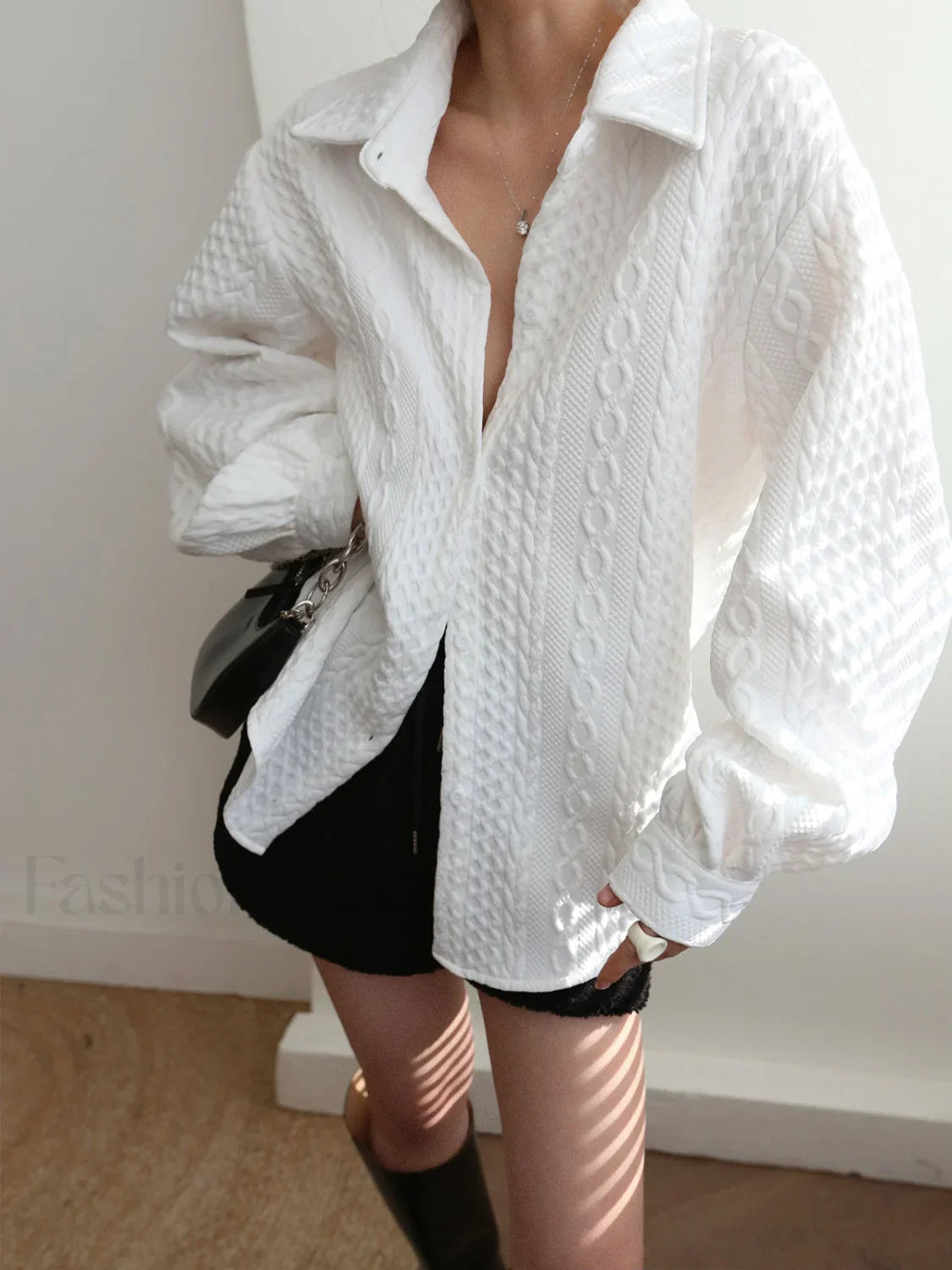 Cable Knit Oversized Shirt White / XS Shirts