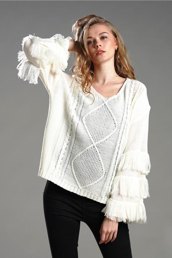 Cable Knit Tassel Fluffy Sweater
