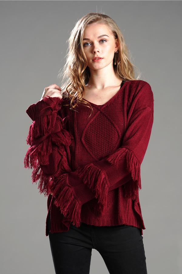 Cable Knit Tassel Fluffy Sweater