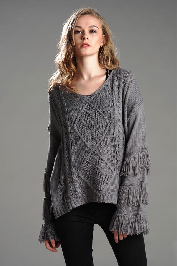 Cable Knit Tassel Fluffy Sweater