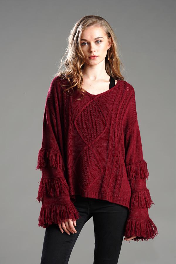 Cable Knit Tassel Fluffy Sweater