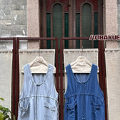 Denim Sleeveless Drawstring Waist Pocket Midi Dress 9