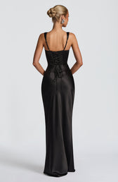 Satin Square Neck Ruched Scarf Mermaid Maxi Gown 3