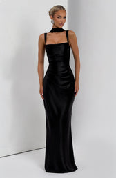 Satin Square Neck Ruched Scarf Mermaid Maxi Gown 7