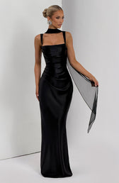 Satin Square Neck Ruched Scarf Mermaid Maxi Gown 6