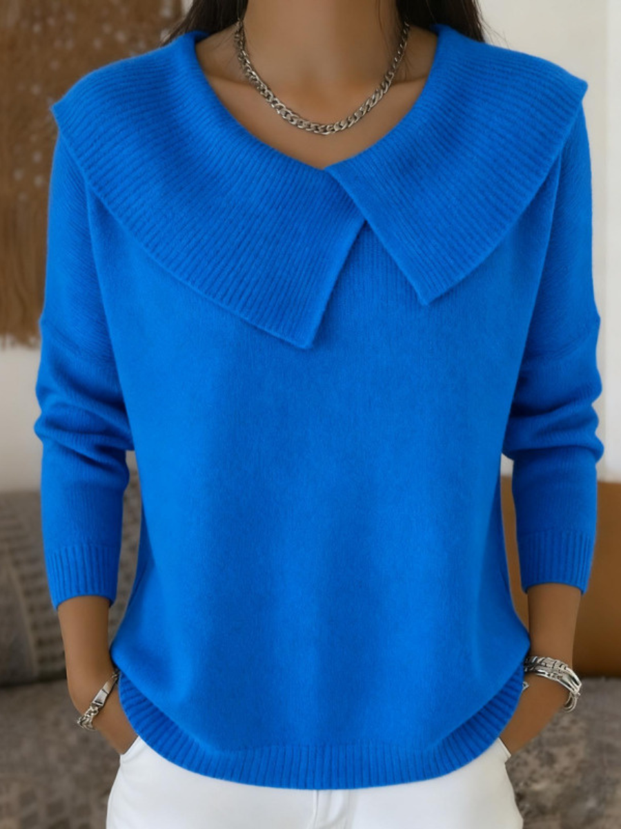 Oversized Collar V-Neck Long Sleeve Knit Sweater