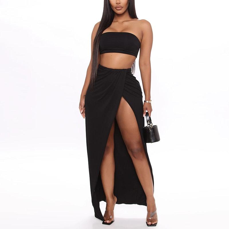 Callie Bandeau Top & High Cut Skirt Set