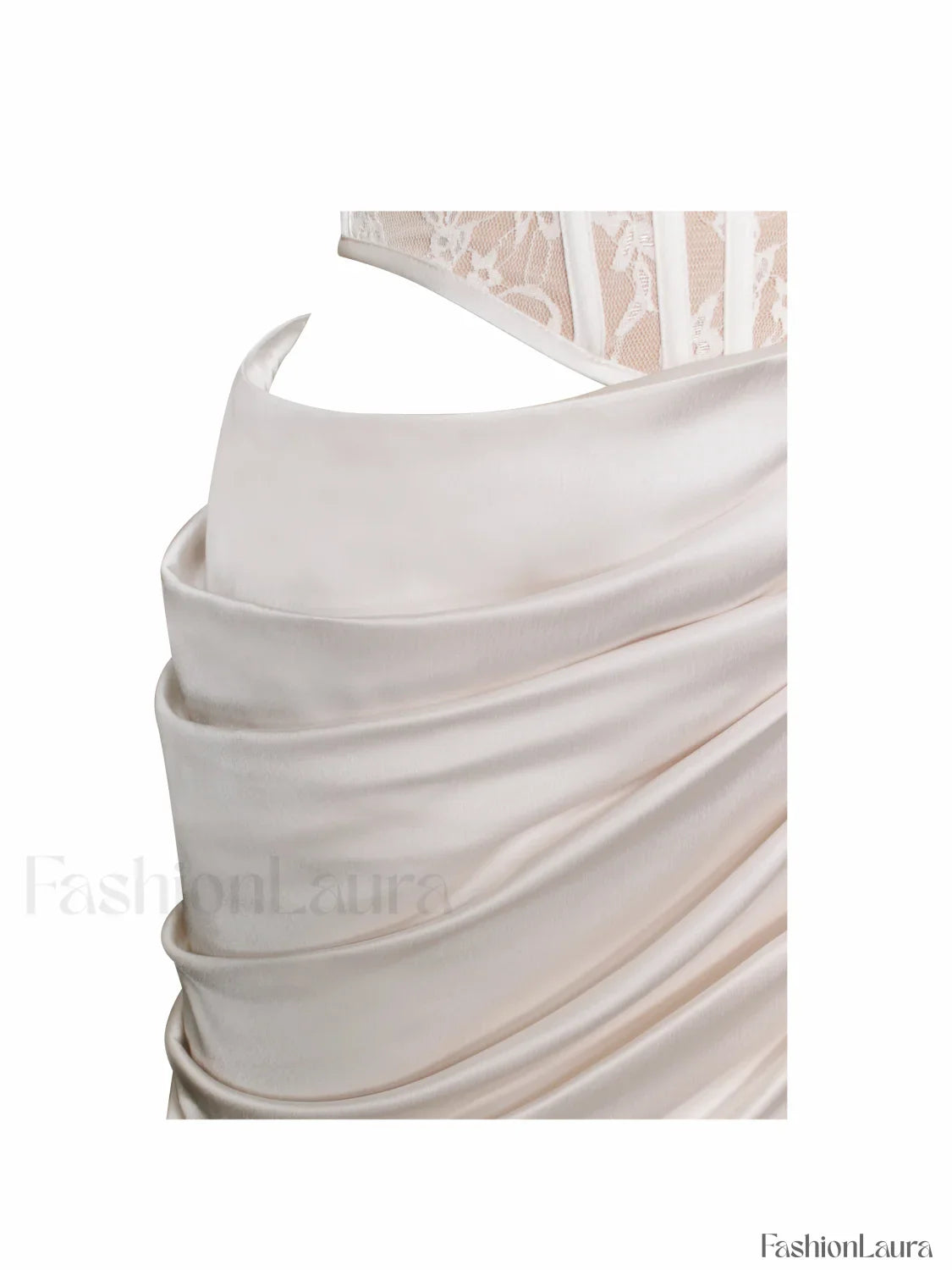 Callie Pearl White Lace Graceful Satin Corset High Slit Gown