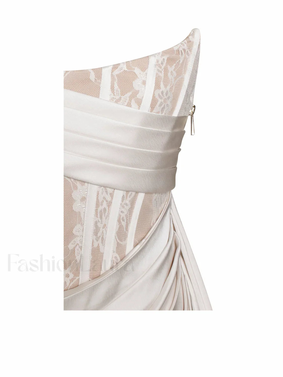 Callie Pearl White Lace Graceful Satin Corset High Slit Gown