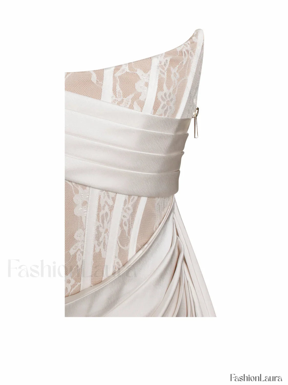 Callie Pearl White Lace Graceful Satin Corset High Slit Gown