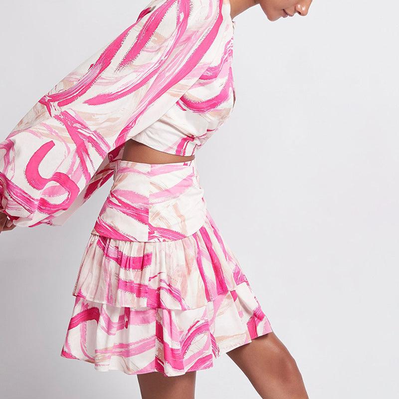 Callie Ring Linked Crop Top & Pleated Hem Mini Skirt Set