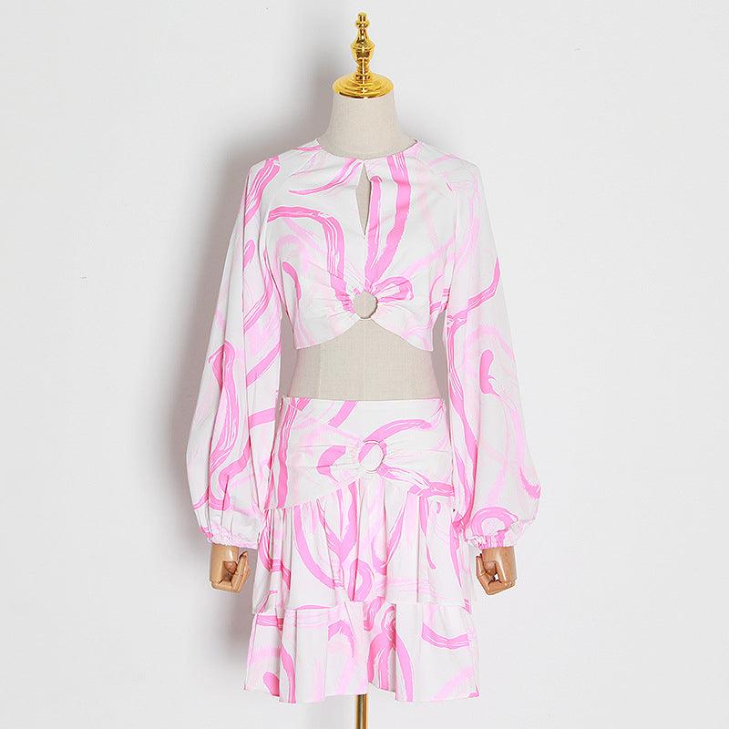 Callie Ring Linked Crop Top & Pleated Hem Mini Skirt Set