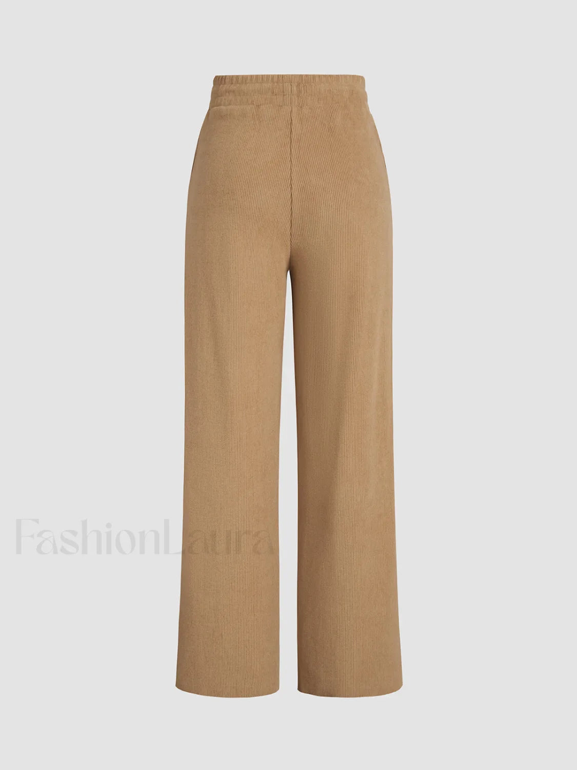 Camel Drawstring Ribbed Trendy Wide Leg Pants