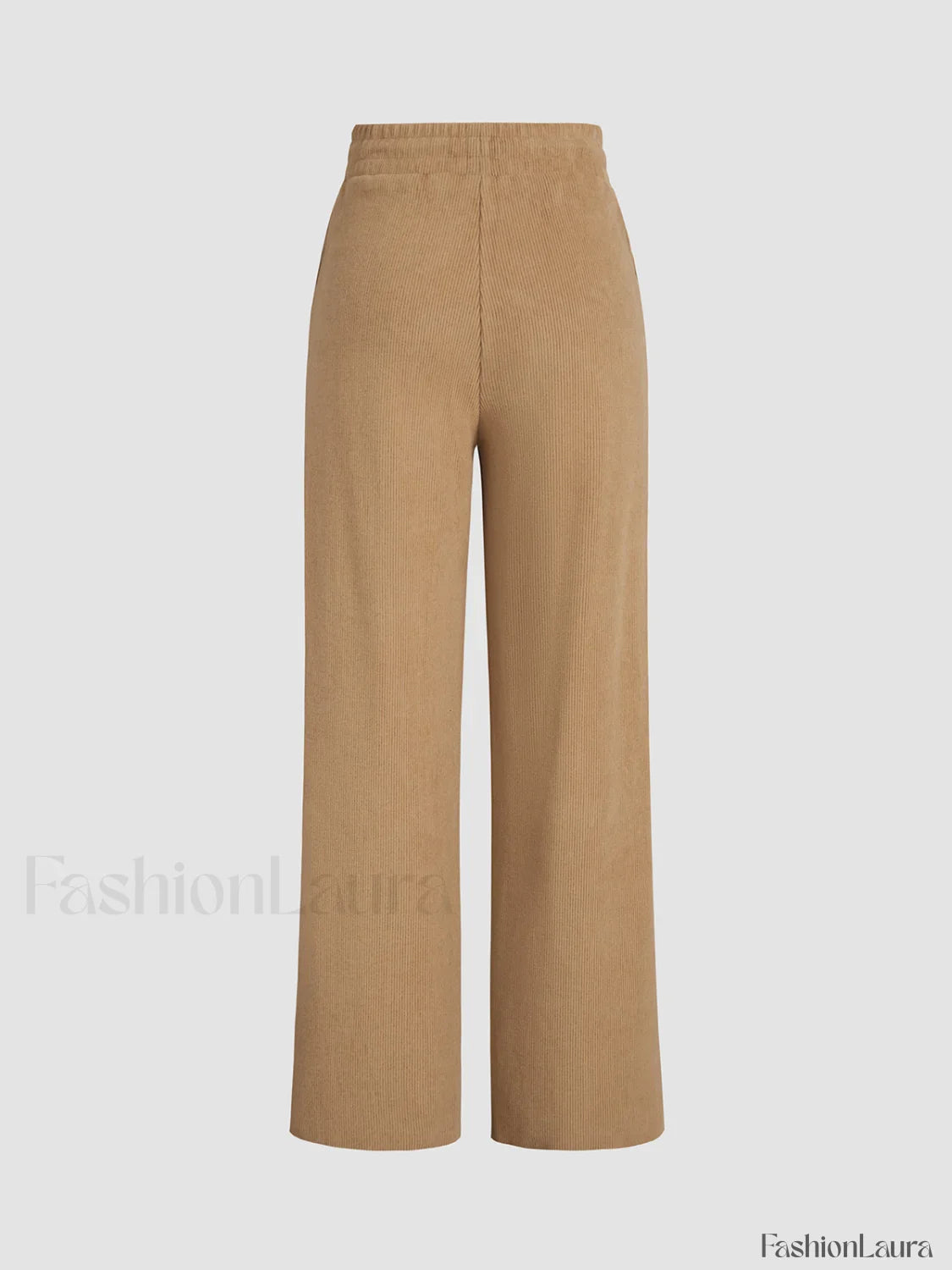 Camel Drawstring Ribbed Trendy Wide Leg Pants