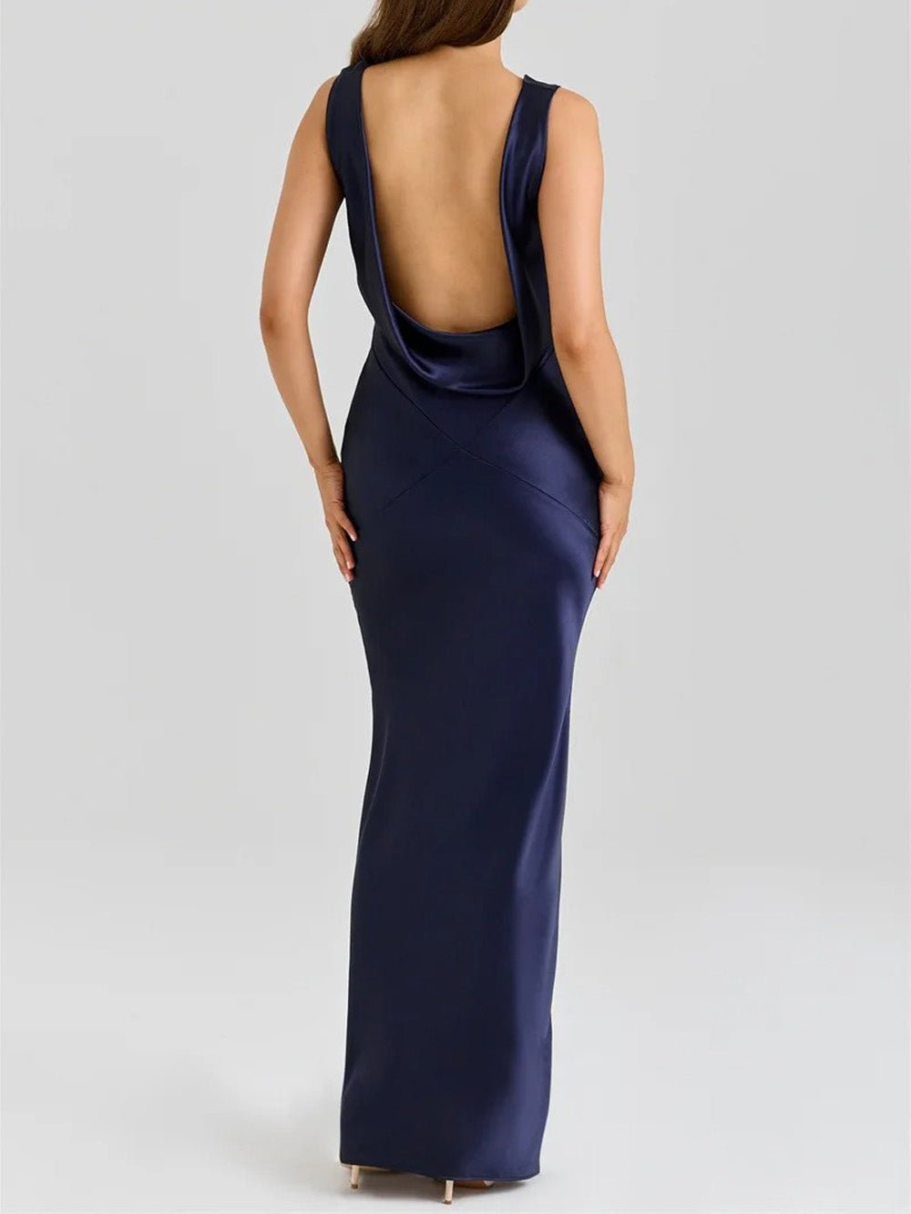 Satin Cowl Neck Sleeveless Bias Cut Mermaid Maxi Dress 2