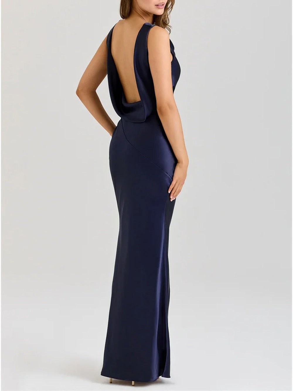 Satin Cowl Neck Sleeveless Bias Cut Mermaid Maxi Dress 3