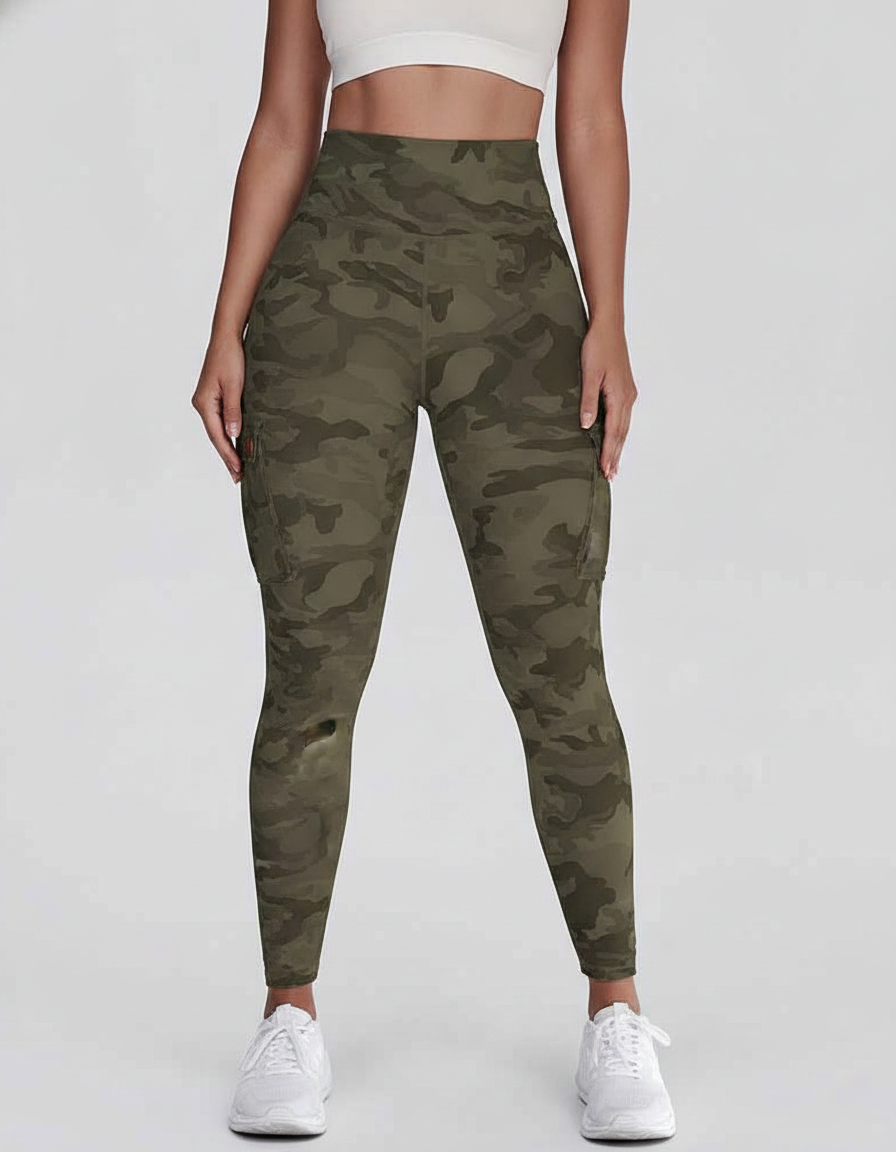 Camouflage Leggings High Waist With Pockets Premium Stretch Fabric Polyamide Elastane