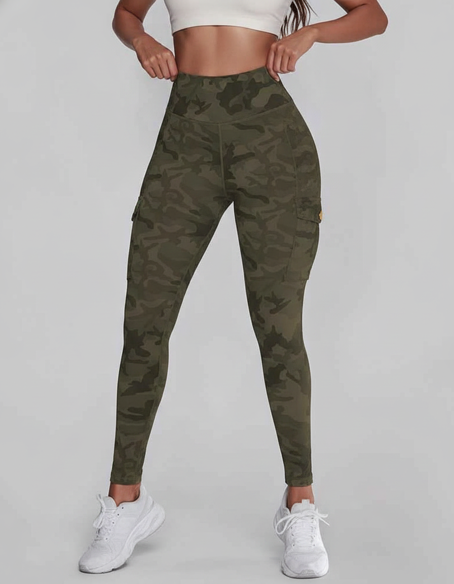 Camouflage Leggings High Waist With Pockets Premium Stretch Fabric Polyamide Elastane