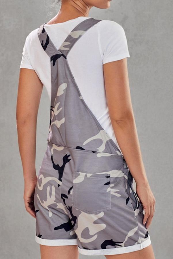 Camouflage Printed High-waist Strap Shorts