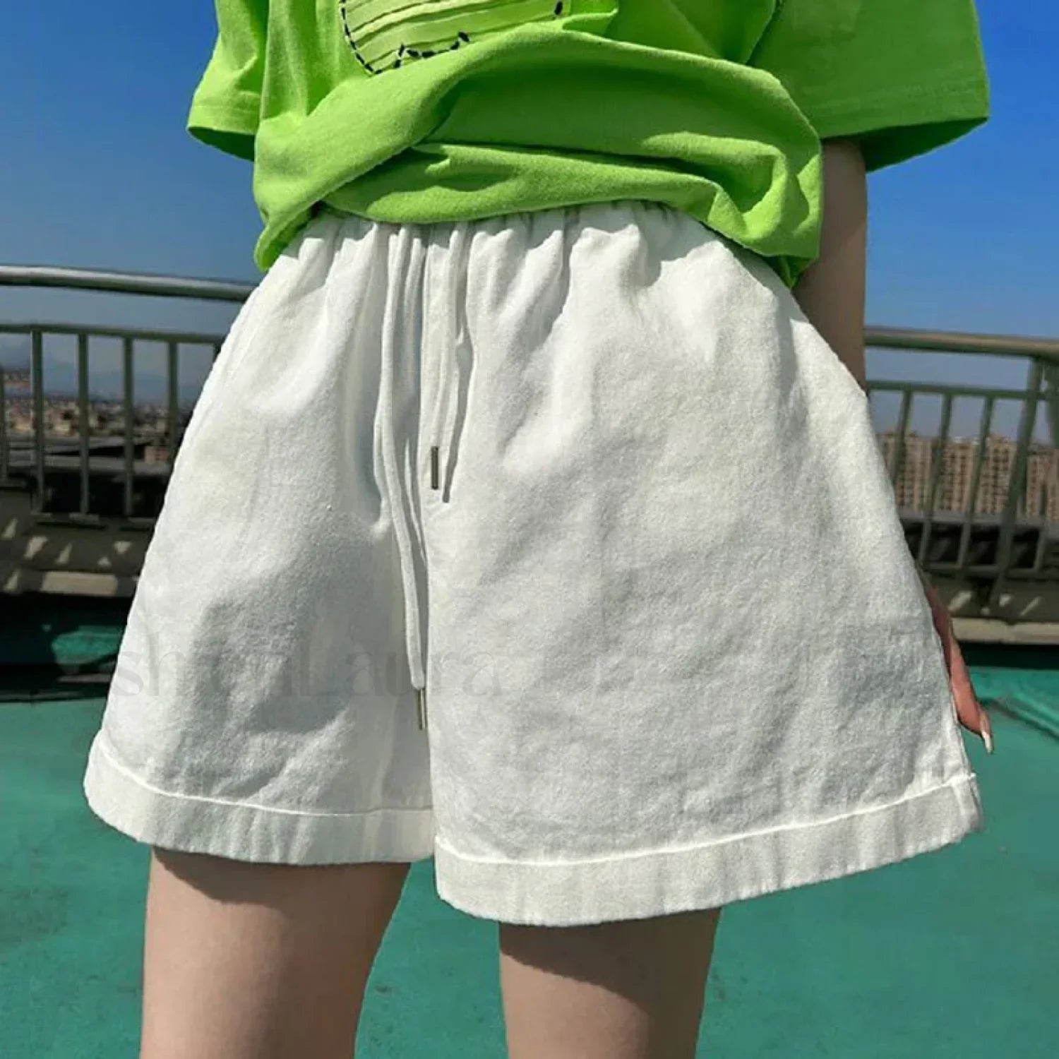 Candy Colors Wide Leg Elastic Waist Comfortable Short WHITE / S