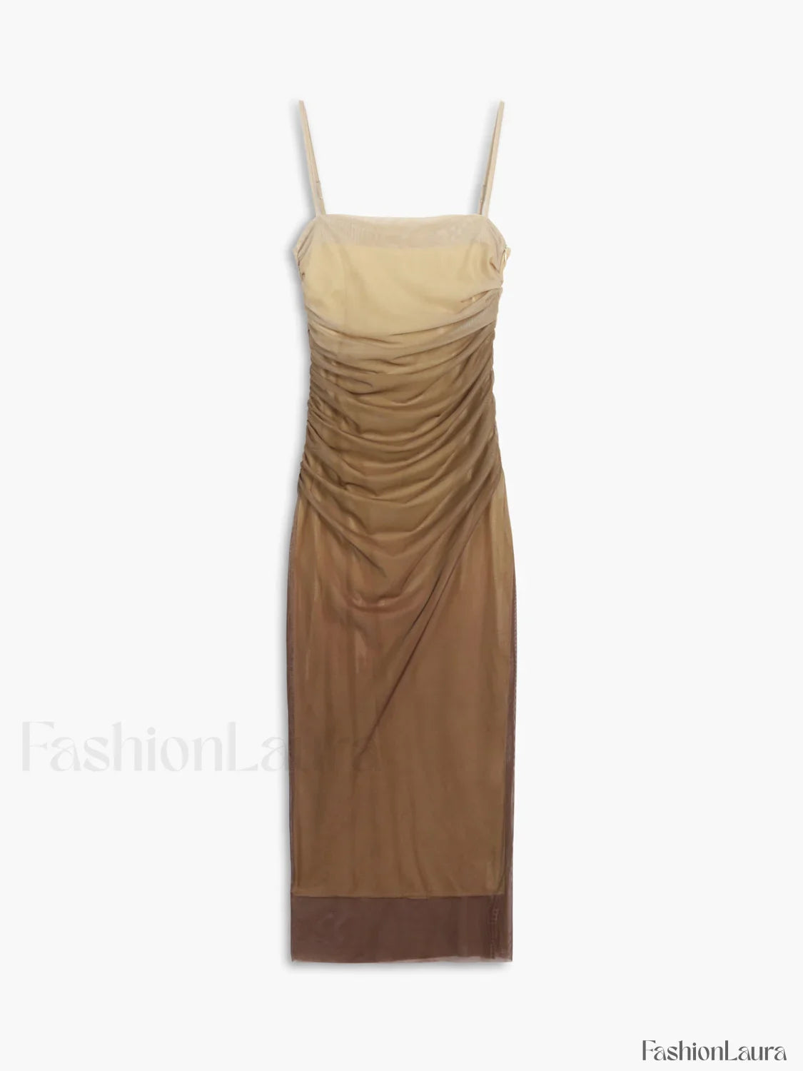 Cappuccino Ombre Mesh Zippered Long Dress