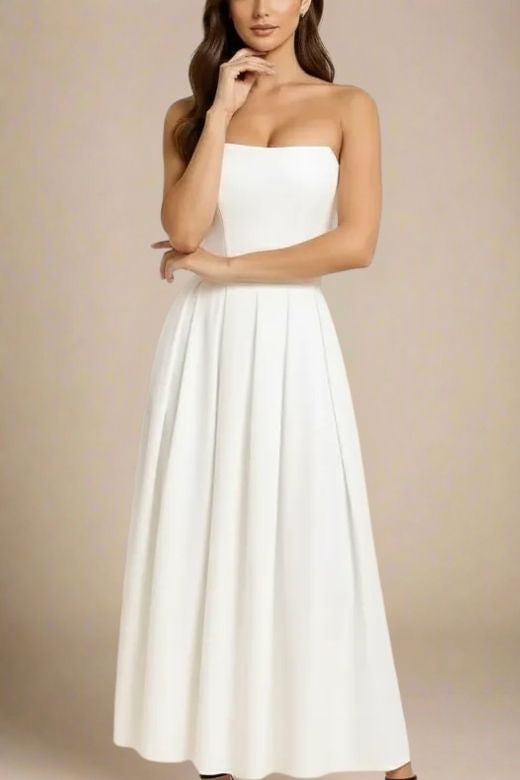Capri Strapless Midi Dress - White Pearl