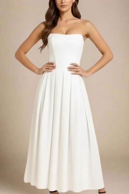 Capri Strapless Midi Dress - White Pearl