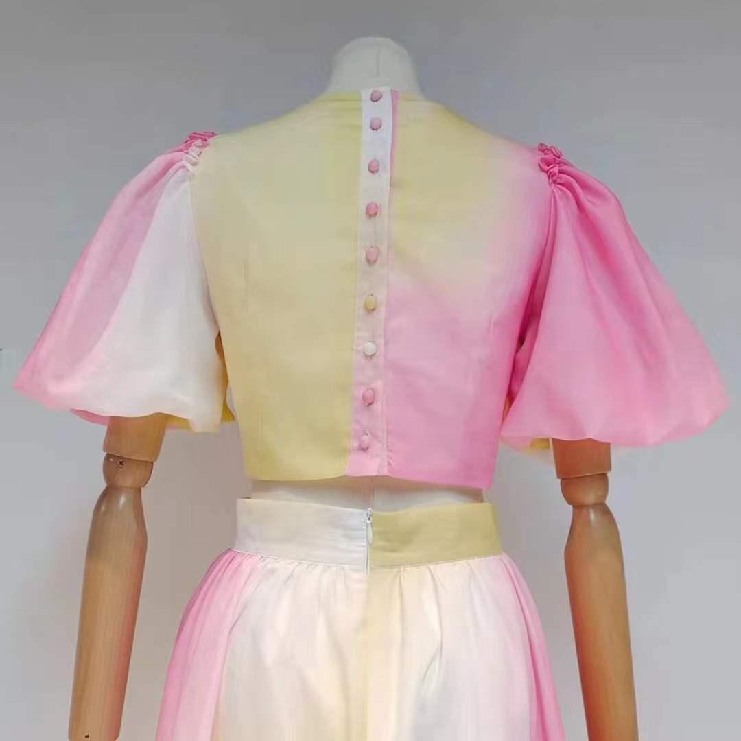 Carley Ombre Puff Sleeve Crop Top & Maxi Skirt Set