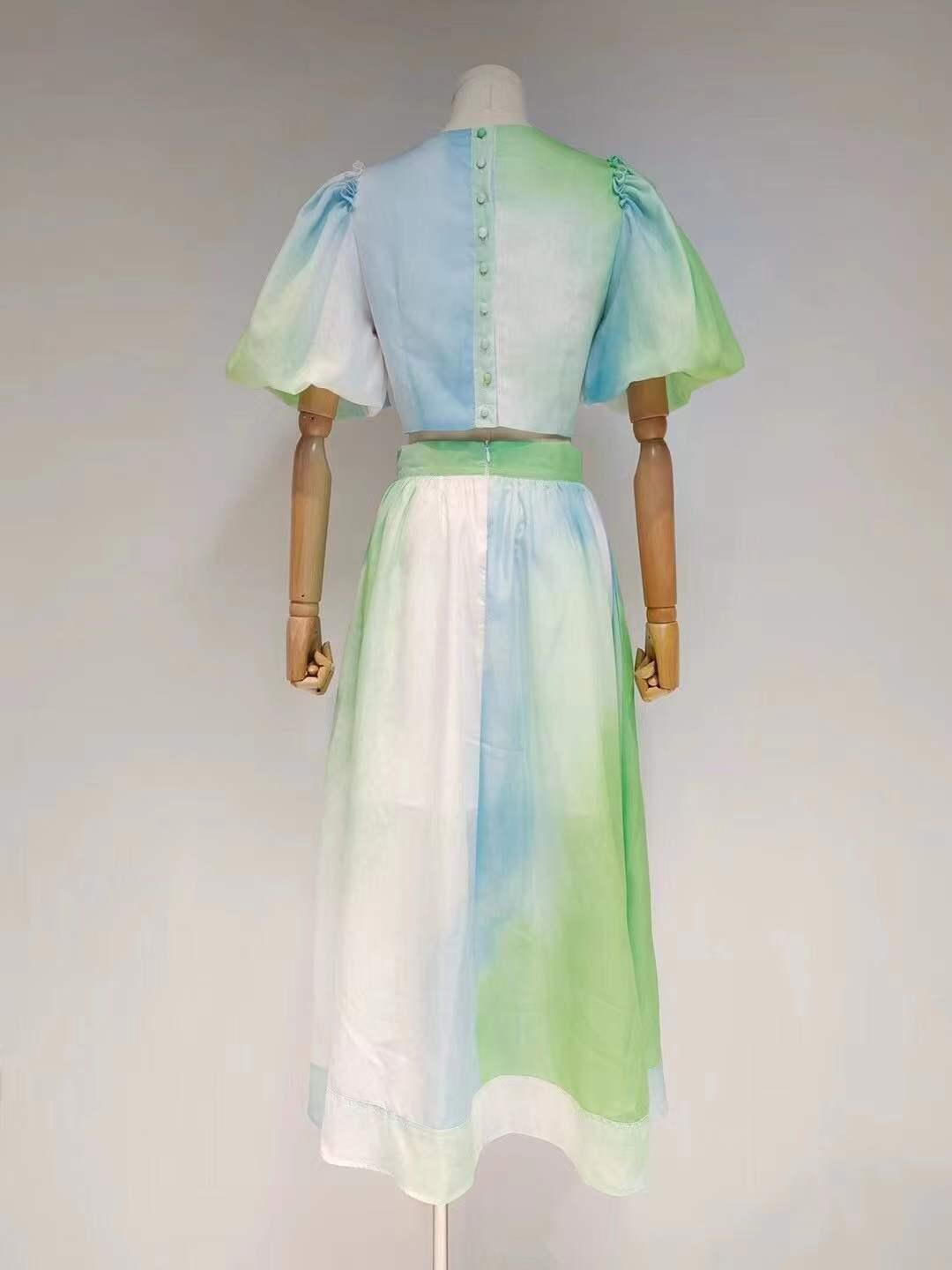 Carley Ombre Puff Sleeve Crop Top & Maxi Skirt Set