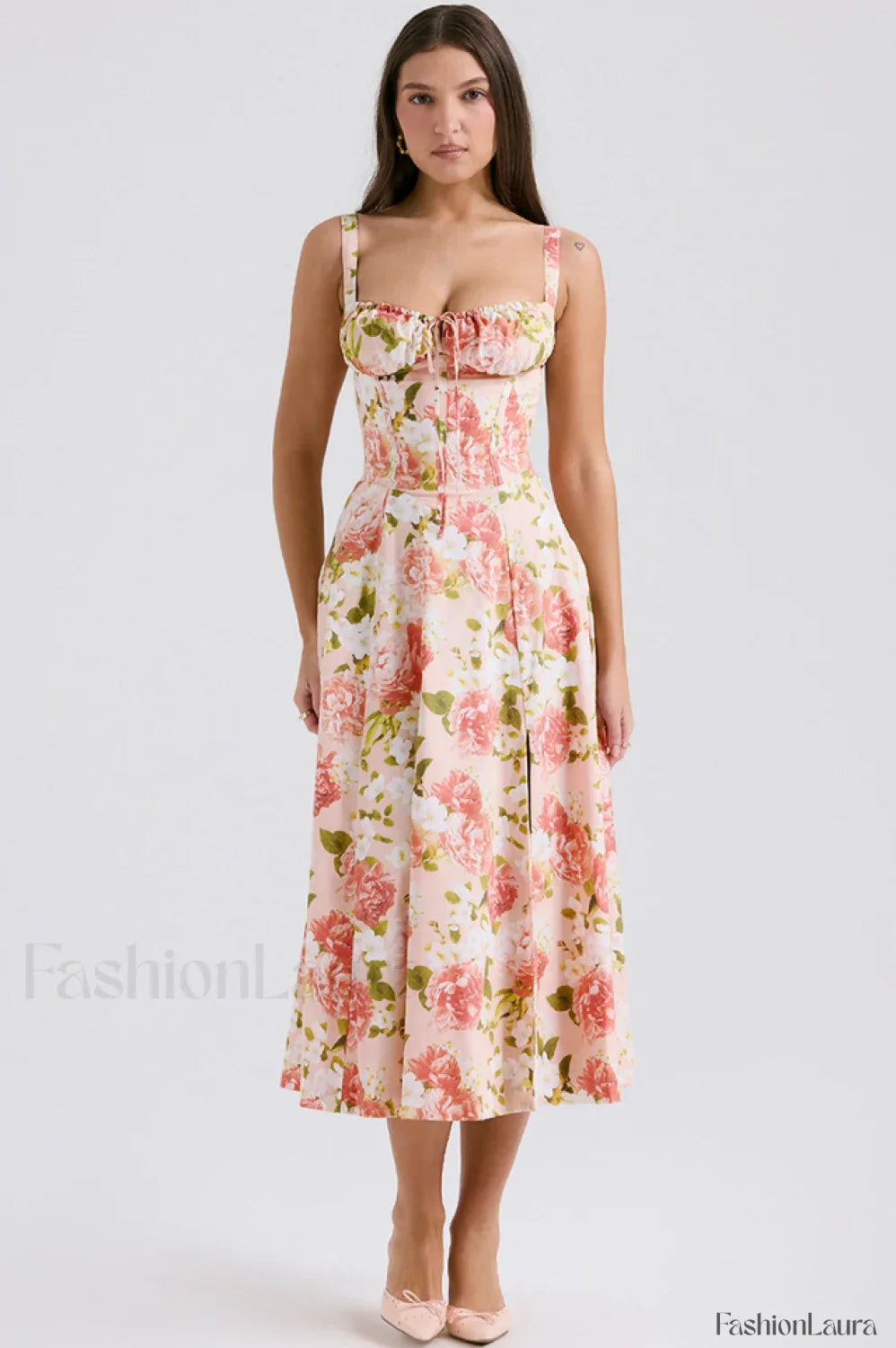Carmen Elegant Bustier Sundress XS / Pink Peony Print