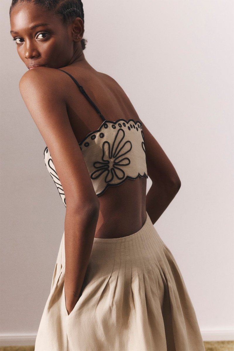 Boutique Yesenia Cotton Midi Dress with Abstract Embroidery Premium Wardrobe Essential