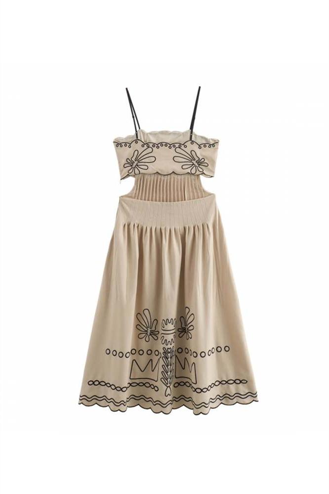 Boutique Yesenia Cotton Midi Dress with Abstract Embroidery Premium Wardrobe Essential