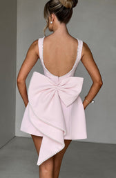 Boat Neck Sleeveless Pearl Trim Bow Back Mini Dress 2